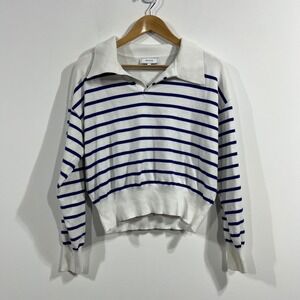 RIHOAS Fisherman Striped Knit‎ Polo Sweater Nautical Womens Small Coastal Resort